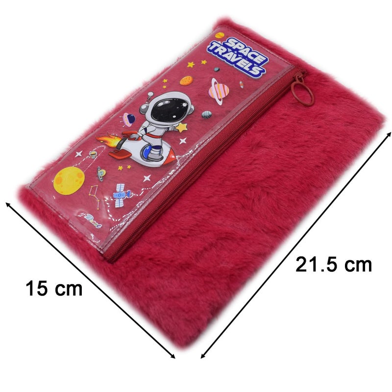 Asera 1 Pc Fur Plush Diary with attached Pencil Pouch for Kids (21.5 * 15 cms) / Birthday Return Gifts for Kids, 70 Pages (Red Space) - Image 3