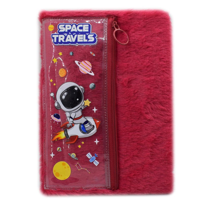 Asera 1 Pc Fur Plush Diary with attached Pencil Pouch for Kids (21.5 * 15 cms) / Birthday Return Gifts for Kids, 70 Pages (Red Space) - Image 1