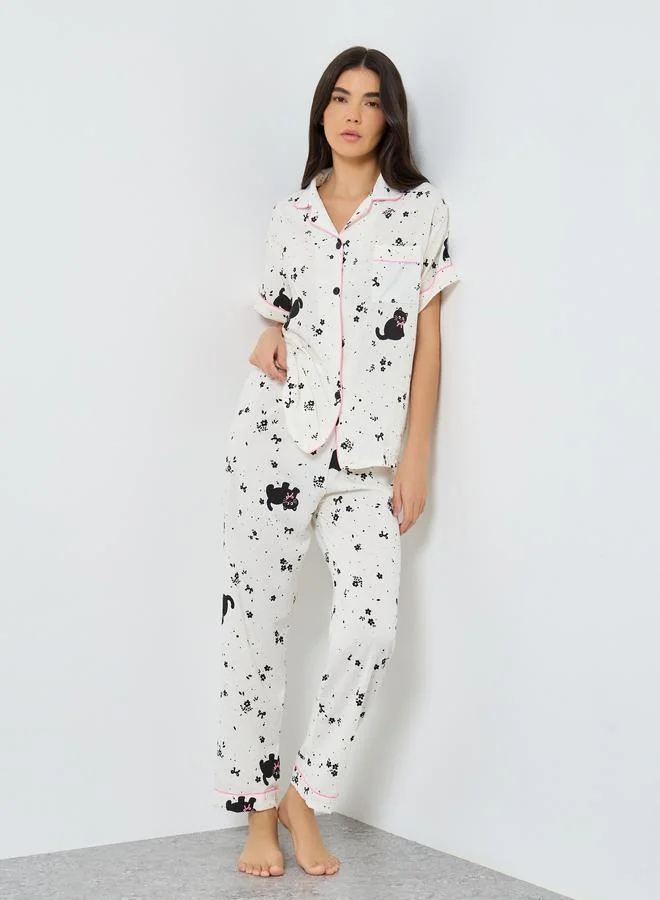 Take Two Take Two Pack of 3 - Cat Print Shirt, Short and Pyjama