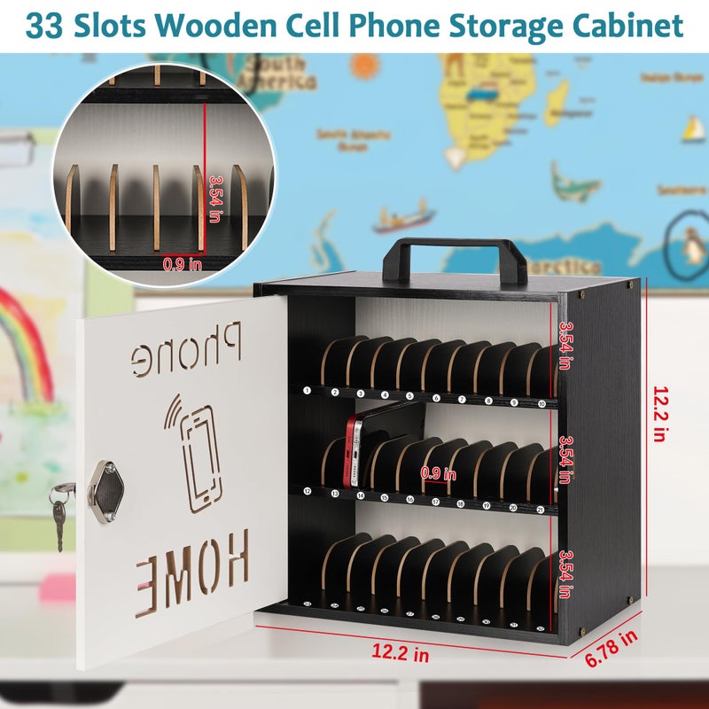 Loghot Wooden Cell Phone Storage Cabinet, 33 Adjustable Slots Cell Phone Locker with Security Lock & Handle, Desktop Phone Organizer for Classroom, Office & Repair Shops (Black) - Image 2