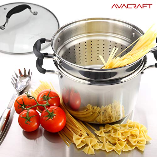 AVACRAFT 18/10 Stainless Steel, 4 Piece Pasta Pot with Strainer Insert, Stock Pot with Steamer Basket and Pasta Pot Insert, Pasta Cooker Set with Glass Lid, 7 Quart - Image 4