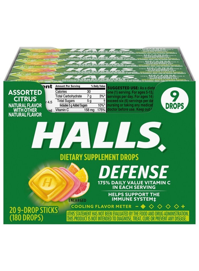 HALLS Defense Assorted Citrus Vitamin C Drops, 20 Sticks of 9 Drops (180 Total Drops) - Image 1
