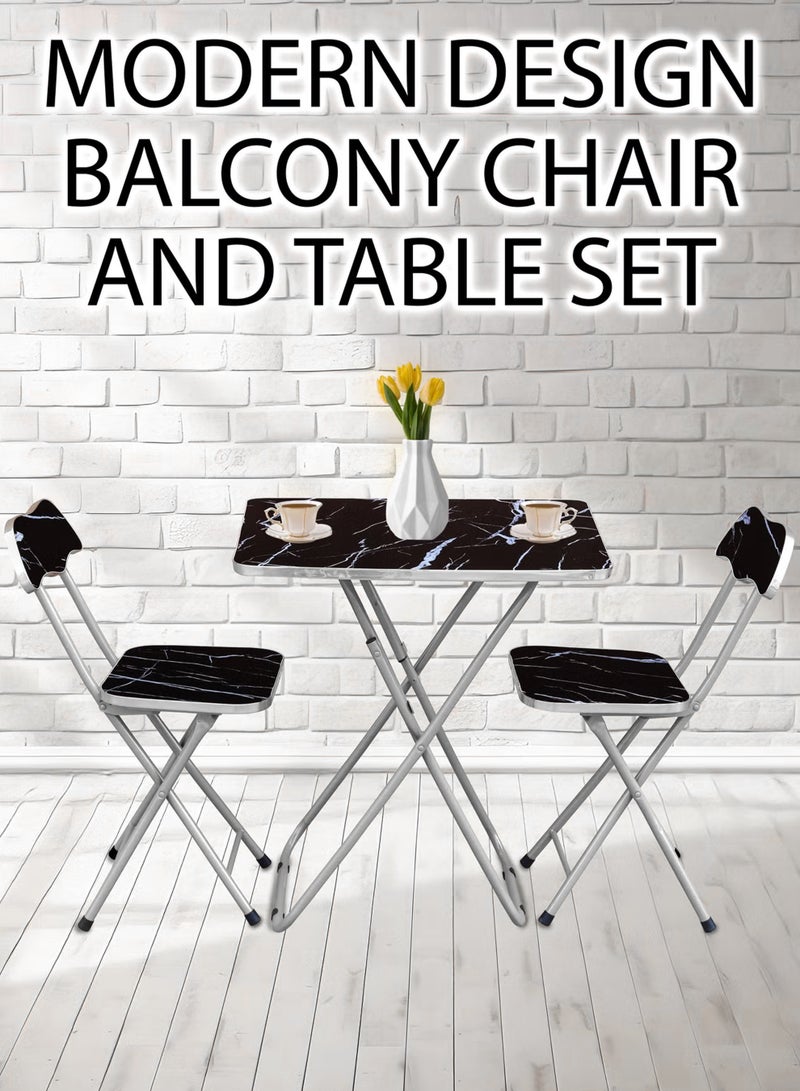 DBLEW Foldable Marble Design Top Square Table with 2 Folding Chairs, Metal Frame – For Dining, Balcony, Office & Outdoor Use - Image 2