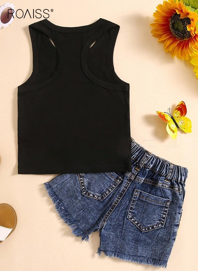 roaiss Toddler Girls Camisole and Shorts Set, Stylish Summer Outfit with Sleeveless Top and Denim Shorts, 2 Piece Comortable Clothing Set for Little Girls  - Image 3