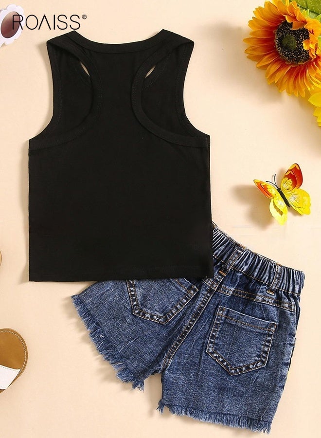 roaiss Girls 2PCS Clothing Set, Camisole and Shorts Set for Girls, Stylish Summer Outfit with Sleeveless Top and Denim Shorts, Suitable for Daily Wear or Any Occasion - Image 5
