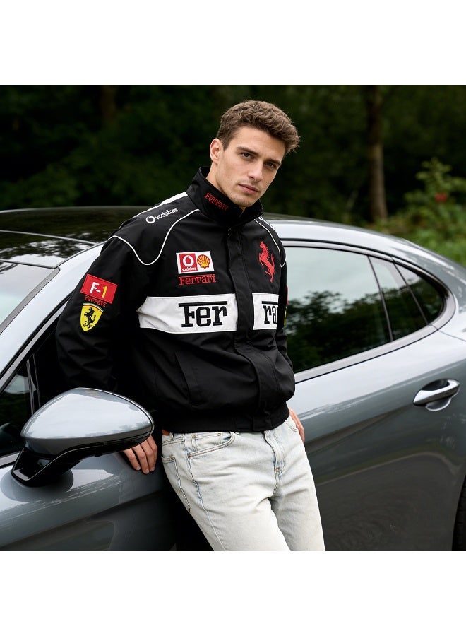 Ferrari  F1 Racing Jacket - Shell/UPS Sponsor Badges, Color Block, Embroidered Logo, Full-Zip Design, Unisex Motorsport Streetwear Coat - Image 5