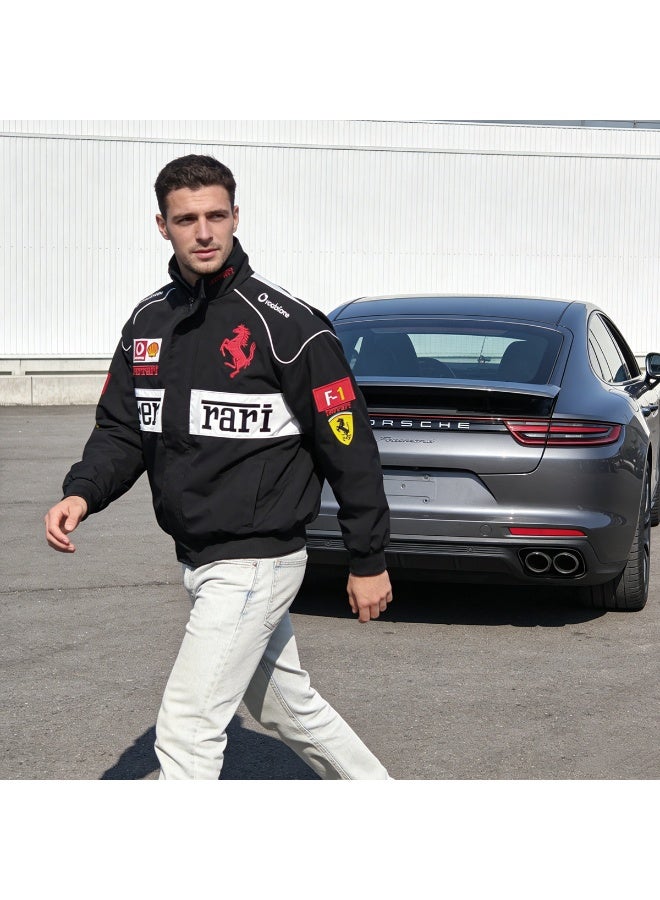 Ferrari  F1 Racing Jacket - Shell/UPS Sponsor Badges, Color Block, Embroidered Logo, Full-Zip Design, Unisex Motorsport Streetwear Coat - Image 3