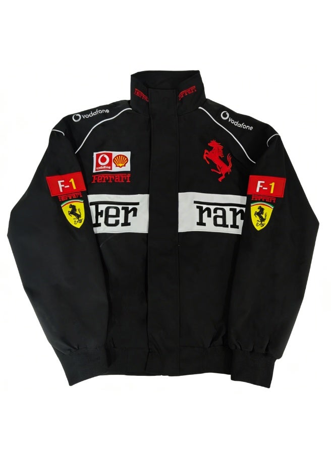 Ferrari  F1 Racing Jacket - Shell/UPS Sponsor Badges, Color Block, Embroidered Logo, Full-Zip Design, Unisex Motorsport Streetwear Coat - Image 1