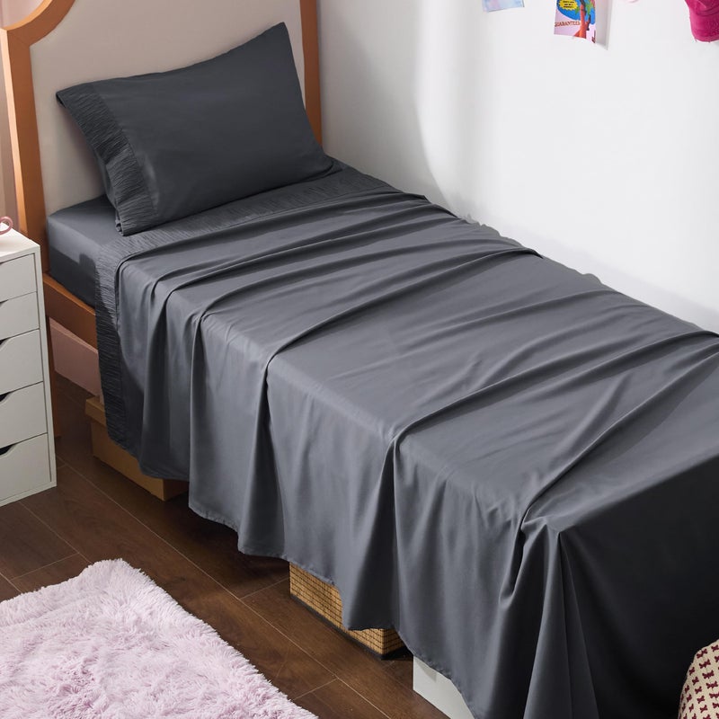 Bedsure Twin XL Sheet Sets Dorm Bedding - 3 Pieces Soft Extra Long Twin Sheets, Hotel Luxury, Easy Care Microfiber for Women, Men, Dark Grey - Image 1
