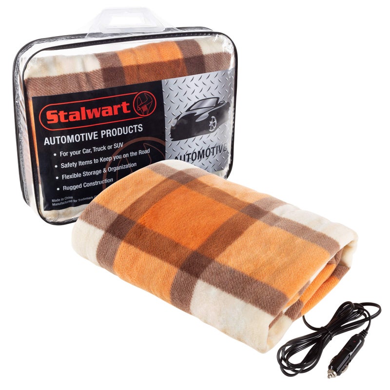 Stalwart 75-BP1011 Electric Blanket-Heated 12V Polar Fleece Travel Throw for Car, Truck & RV-for Cold Weather, Tailgating & Emergency Kit (Orange), 43 inch