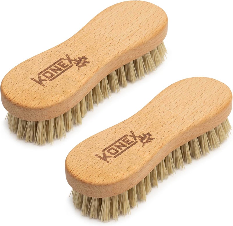 Konex Fiber Economy Utility Cleaning Brush. Heavy Duty Scrub Brush with Wood Handle. (Peanut Shaped 2 Pack) Natural material - Image 1