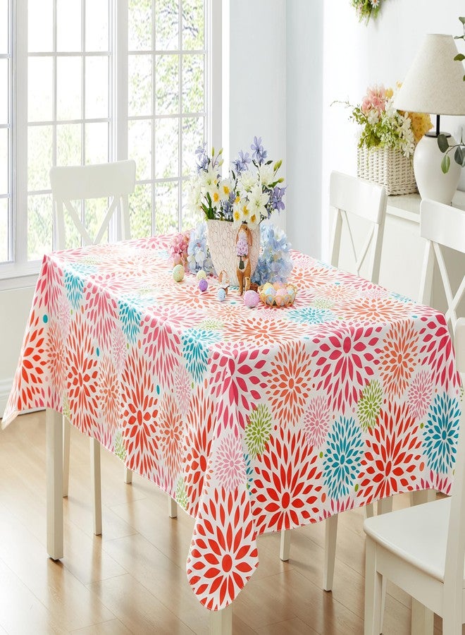 Newbridge Color Burst Celebration Vinyl Tablecloth, 52 x 70 Inch Rectangle – Flannel Backed Geometric Table Cover for Dining, Picnics, and Entertaining, Turquoise Pink Green Coral - Image 1