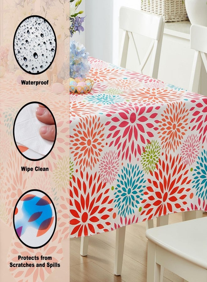 Newbridge Color Burst Celebration Vinyl Tablecloth, 52 x 70 Inch Rectangle – Flannel Backed Geometric Table Cover for Dining, Picnics, and Entertaining, Turquoise Pink Green Coral - Image 3