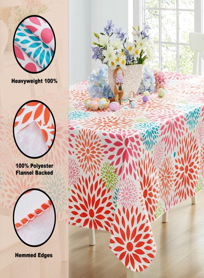 Newbridge Color Burst Celebration Vinyl Tablecloth, 52 x 70 Inch Rectangle – Flannel Backed Geometric Table Cover for Dining, Picnics, and Entertaining, Turquoise Pink Green Coral - Image 4