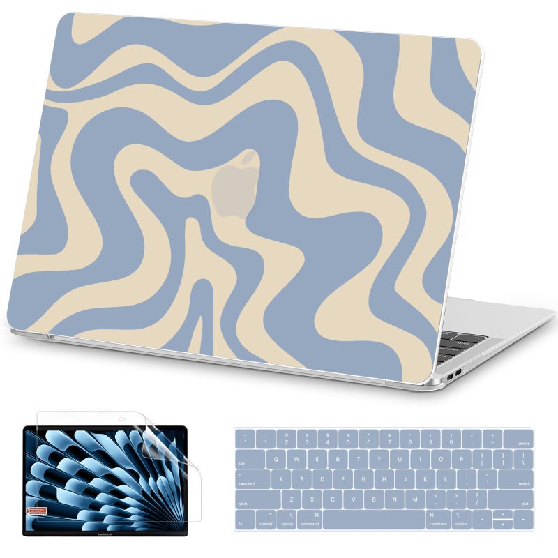 AKIT Compatible with MacBook Pro 13 inch Case M2 A2338 2025-2016 M1 A2251 A2289 A2159 A1989 A1708 A1706, Unique Pattern Plastic Laptop Hrad Shell Case&Keyboard Cover&Screen Protector Film, Blue Wave - Image 1