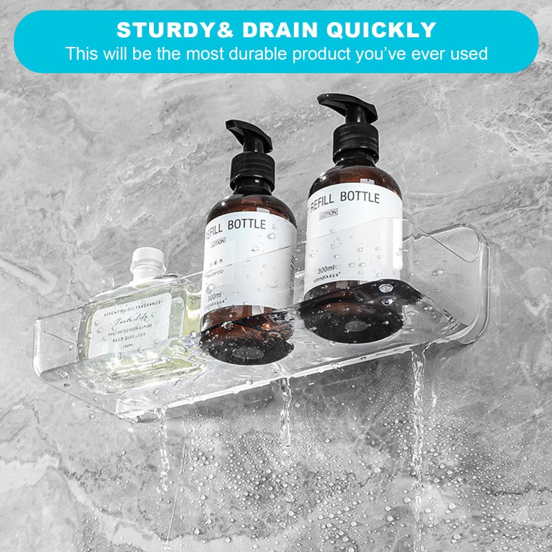 CGBE 2-Pack Acrylic Shower Shelves  Large Capacity Adhesive Shower Shelf  No Drilling Adhesive Bathroom Shelf with Drain Holes Clear Wall Mount Organizer for Bathroom Storage - Image 3