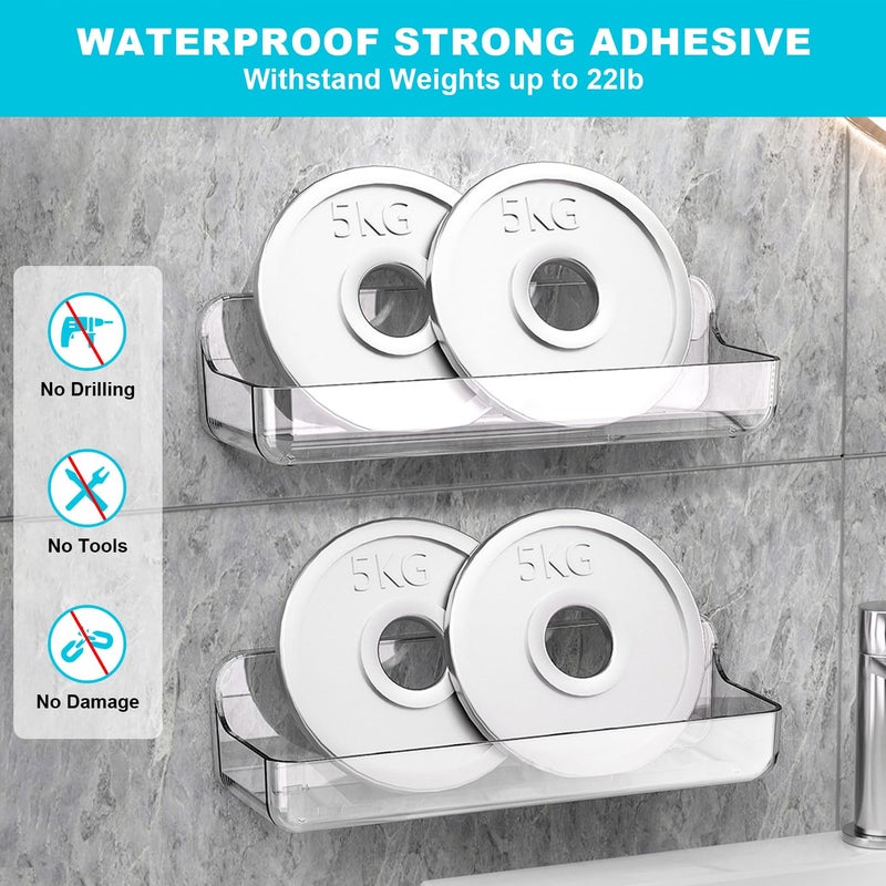 CGBE 2-Pack Acrylic Shower Shelves  Large Capacity Adhesive Shower Shelf  No Drilling Adhesive Bathroom Shelf with Drain Holes Clear Wall Mount Organizer for Bathroom Storage - Image 2
