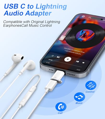 Denlane Lightning to USB C Audio Adapter for Heaphones Support Line Control 2 Packs USBC Male to Lightning Female Earbuds Adapter Not for ChargingData Transfer USBC for Apple iPhone 17 16 15iPad - Image 3