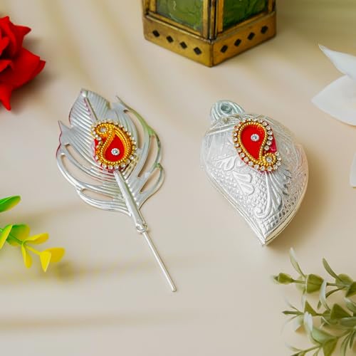 Webelkart Premium Silver Kumkum Box With Leaf And Red Velvet,Roli|Chawal|Chandan|Haldi|Kumkum Puja Box|Sindoor Box- Diwali Gift Item,Roli Chawal Box (Art Deco) - Image 3