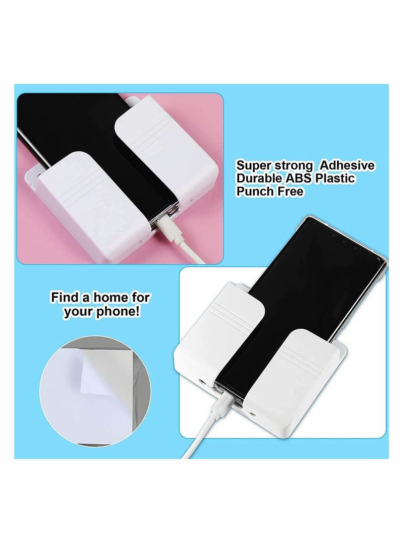 Excefore 8 Pieces Wall Mount Phone Holder, Adhesive Remote Control Storage Box Wall Mount Charging Phone Stand Holder Adhesive Non Slip Media Organizer Storage Box for Bedroom Kitchen Bathroom (White)  - Image 3