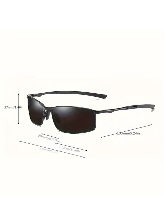 Black Grey Retro Polarized Fashion Glasses with Metal Acetate Frame for Driving Hiking Travel - Image 2