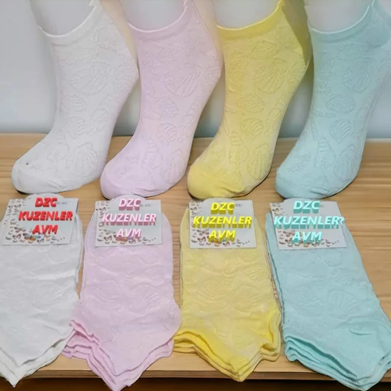 Dzc Kuzenler Avm Dzc Cousins ​​Avm 4 Pair Cute Patterned Women Booties Stitched Retro Low Cut Ankle Sox Knit Thin Crystal Silk Socks 36-41