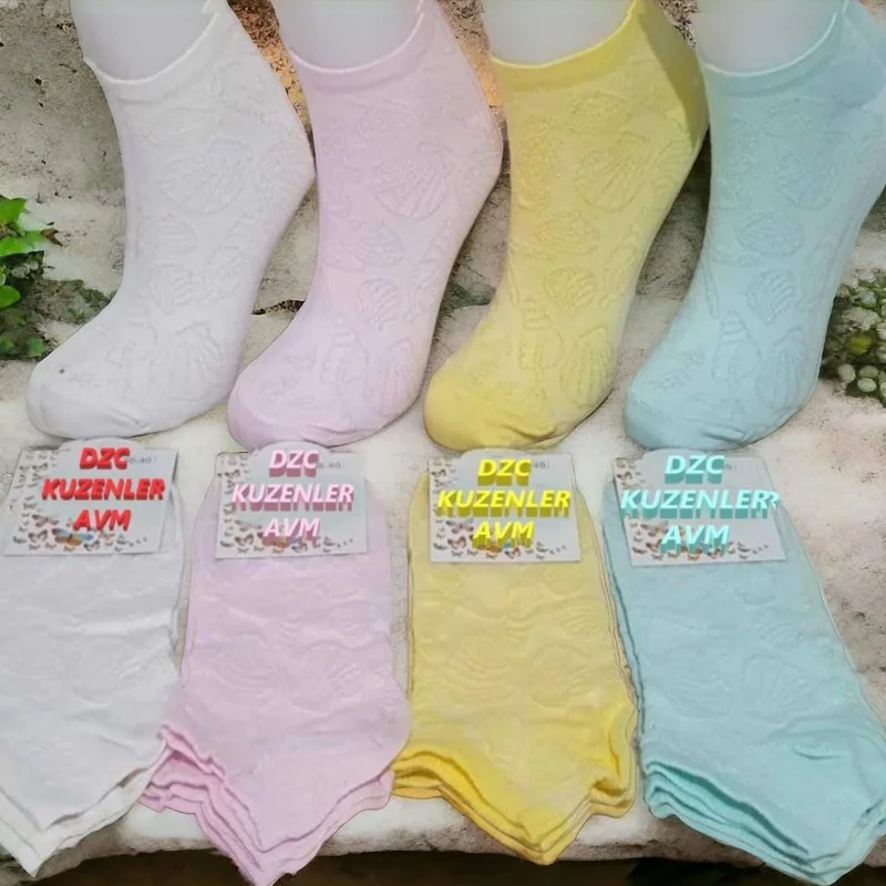 Dzc Kuzenler Avm Dzc Cousins ​​Avm 4 Pair Cute Patterned Women Booties Stitched Retro Low Cut Ankle Sox Knit Thin Crystal Silk Socks 36-41