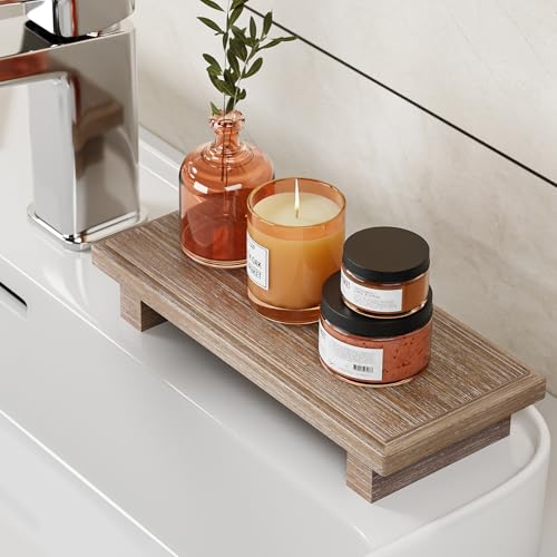 KLM Small Wood Tray Pedestal Stand Farmhouse Bathroom Decor Decorative Wooden Riser Kitchen Soap Dish Holder for Vanity, Counter, Sink (Rustic) - Image 4