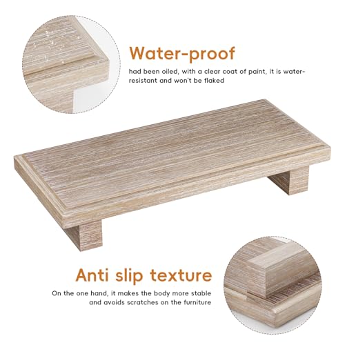 KLM Small Wood Tray Pedestal Stand Farmhouse Bathroom Decor Decorative Wooden Riser Kitchen Soap Dish Holder for Vanity, Counter, Sink (Rustic) - Image 5