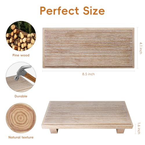 KLM Small Wood Tray Pedestal Stand Farmhouse Bathroom Decor Decorative Wooden Riser Kitchen Soap Dish Holder for Vanity, Counter, Sink (Rustic) - Image 2