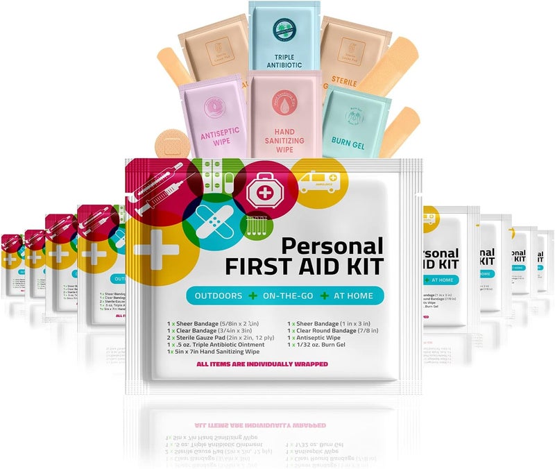 pH Advantage Personal First Aid Kit 10 PACK  Clean Treat Protect Minor Cuts Scrapes and Burns  Perfect for Home Office Car School Business Camping  Individually wrapped First Aid Products MultiColor - Image 1