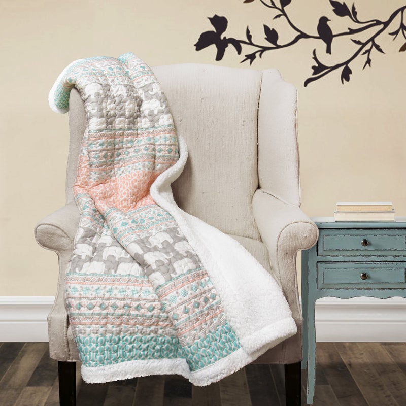 Lush Decor Lush Decor Elephant Stripe Fuzzy Reversible Sherpa Throw Blanket 60 x 50 Turquoise  Pink 