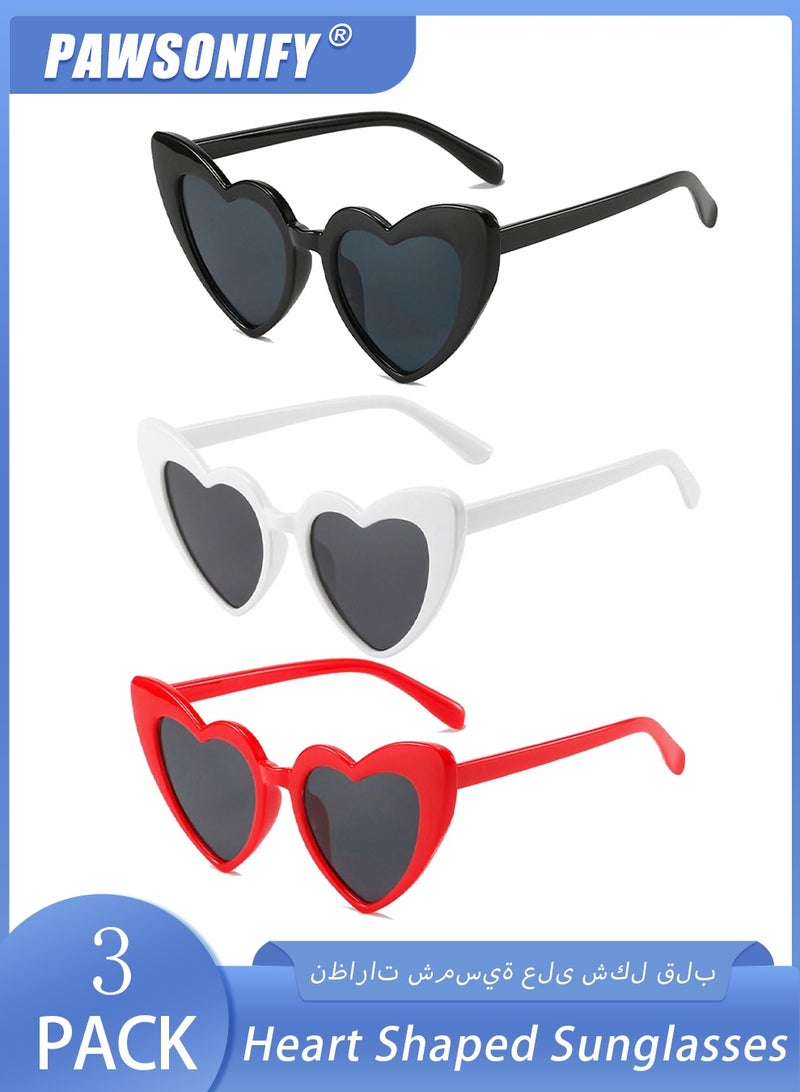 PAWSONIFY 3 PCS Heart Shaped Sunglasses UV400 Protection - Vintage Retro Love Heart Glasses for Party Raves Travel - Image 1
