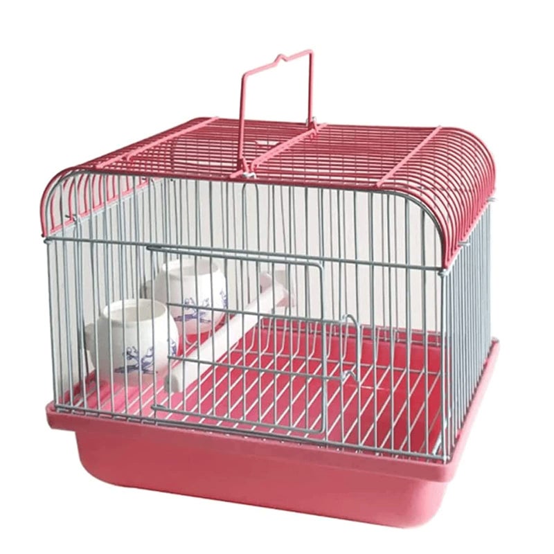 Pink Portable Bird Cage Carrier With 2 Delivery Cups Pole And Handle Large Birdcage - Image 2