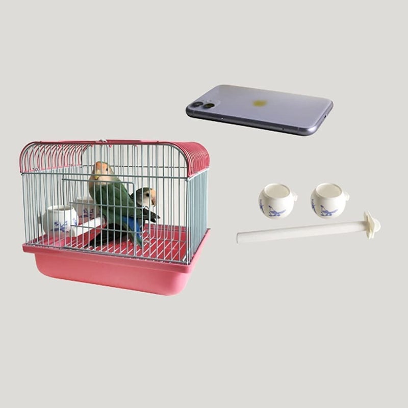 Pink Portable Bird Cage Carrier With 2 Delivery Cups Pole And Handle Large Birdcage - Image 5