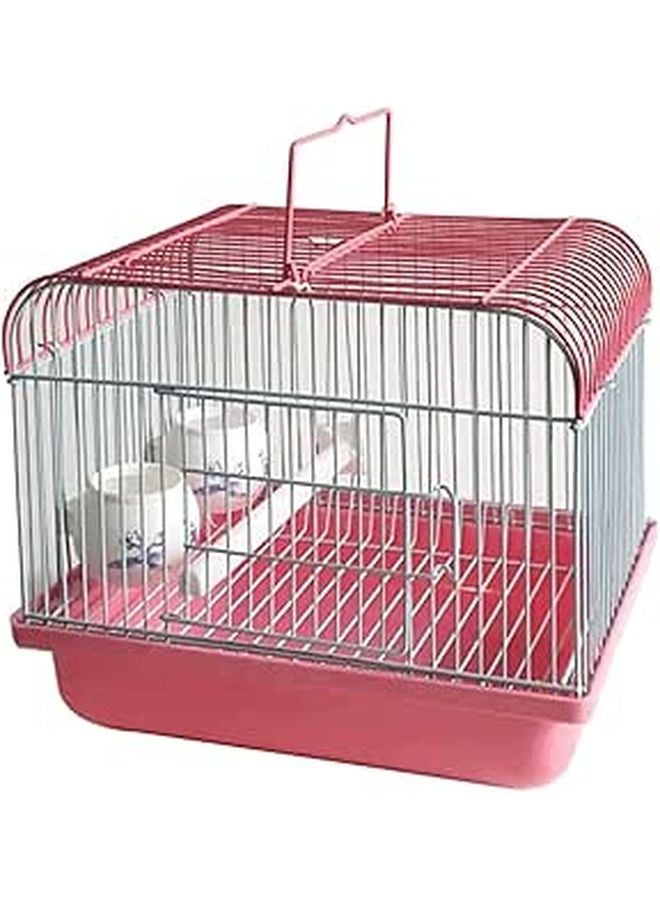 Pink Portable Bird Cage Carrier With 2 Delivery Cups Pole And Handle Large Birdcage - Image 1