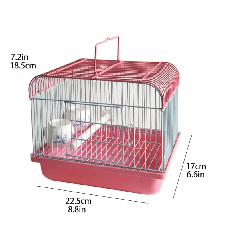 Pink Portable Bird Cage Carrier With 2 Delivery Cups Pole And Handle Large Birdcage - Image 3
