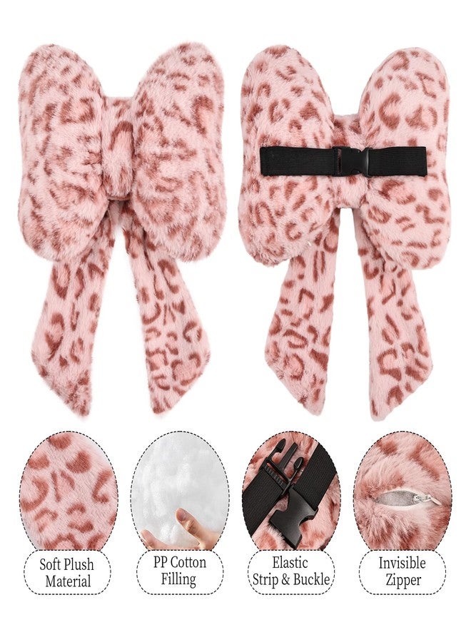 iHUFeather 2 Pack Bow Car Headrest Pillow Comfortable Soft Plush Head Rest Cushion, Neck Pillow for Driving Office Use and Car Interior Decoration (Pink Leopard) - Image 5