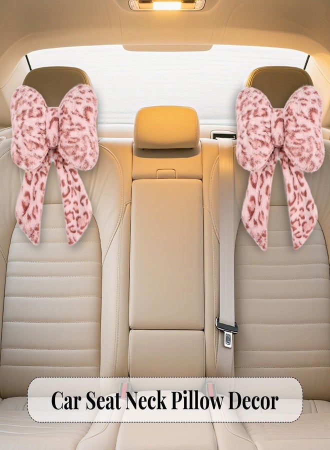 iHUFeather 2 Pack Bow Car Headrest Pillow Comfortable Soft Plush Head Rest Cushion, Neck Pillow for Driving Office Use and Car Interior Decoration (Pink Leopard) - Image 4