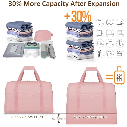 Capolo Expandable Travel Duffle Bag, Waterproof Weekender Overnight Bags for Women Men Hospital Bag for Women Labor Delivery Carry on Bag with Toiletry Bag for Travel Gym Airplanes(Pink, X-Large) - Image 3
