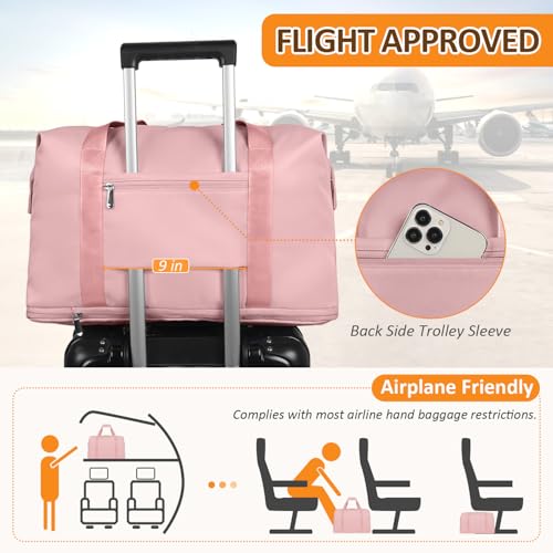 Capolo Expandable Travel Duffle Bag, Waterproof Weekender Overnight Bags for Women Men Hospital Bag for Women Labor Delivery Carry on Bag with Toiletry Bag for Travel Gym Airplanes(Pink, X-Large) - Image 5