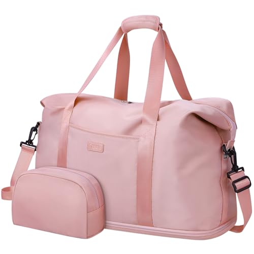 Capolo Expandable Travel Duffle Bag, Waterproof Weekender Overnight Bags for Women Men Hospital Bag for Women Labor Delivery Carry on Bag with Toiletry Bag for Travel Gym Airplanes(Pink, X-Large) - Image 1