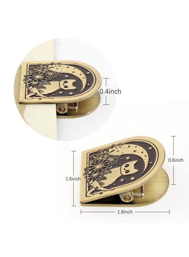 Dizdkizd Vintage Metal Clip for Journals, Planners, Notebooks, Brass Colored Book Clip Little Binder Clip for Page Holder, Book Mark - Cat and Moon - Image 2