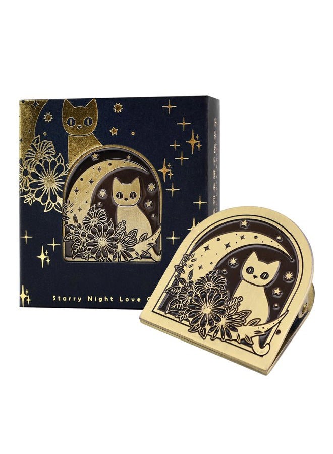 Dizdkizd Vintage Metal Clip for Journals, Planners, Notebooks, Brass Colored Book Clip Little Binder Clip for Page Holder, Book Mark - Cat and Moon - Image 1