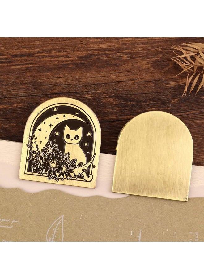 Dizdkizd Vintage Metal Clip for Journals, Planners, Notebooks, Brass Colored Book Clip Little Binder Clip for Page Holder, Book Mark - Cat and Moon - Image 5