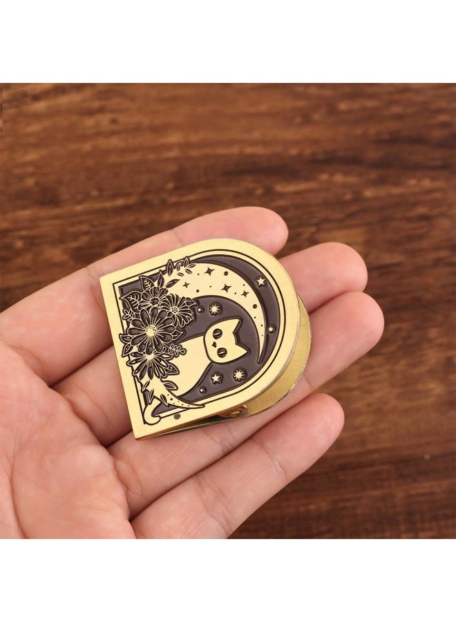 Dizdkizd Vintage Metal Clip for Journals, Planners, Notebooks, Brass Colored Book Clip Little Binder Clip for Page Holder, Book Mark - Cat and Moon - Image 4