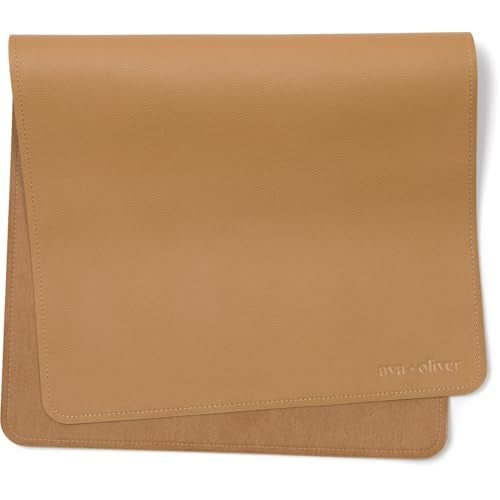 Ava + Oliver Vegan Leather Baby Changing Mat (16 X 30 in) - Multipurpose Wipeable and Portable Diaper Mat - Foldable for Travel (Tan) - Image 1