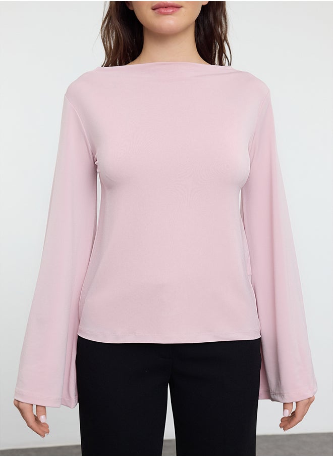 trendyol Dusty Rose Relaxed/Comfortable Pattern Spanish Sleeve Flexible Knitted Blouse TWOAW25BZ00203  - Image 3