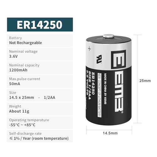 EEMB ER14250 Battery 1/2AA 3.6V Lithium Battery Li-SOCL₂ (4-Pack) Non-Rechargeable XL-050F SB-AA02 LS14250 for Dog Collar Meter Sensor Movement Monitor/Home Security System/Alarm System - Image 2