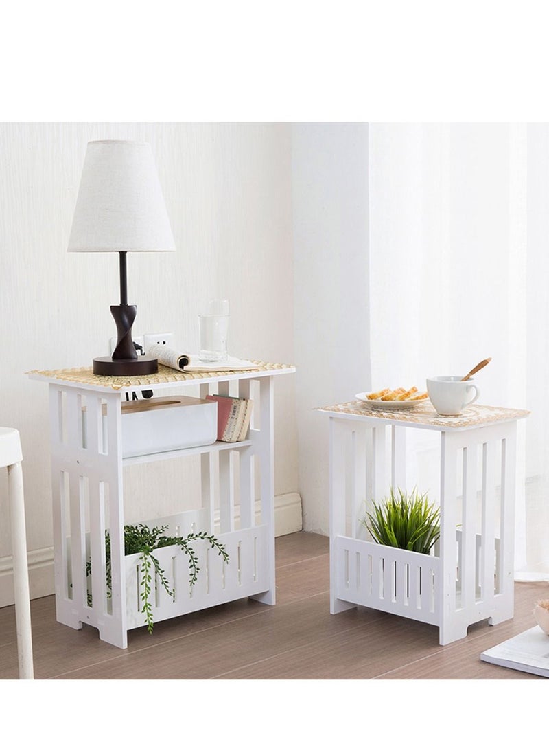 Generic FFD Coffee Table Sofa Side Table For Clock Bedside Desk 2 Tier Storage Basket Book Shelf Towel Holder Sink Organizer Makeup Organizer Multipurpose Simple Wooden Small Study End Table  - Image 2
